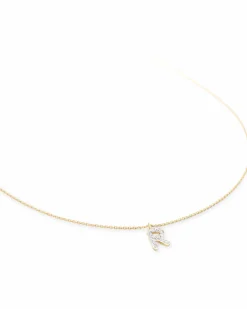 0.11 ct Diamond Letter R Pendant Necklace in 14k Yellow Gold
