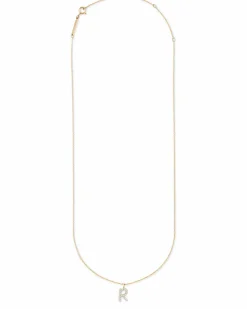 0.11 ct Diamond Letter R Pendant Necklace in 14k Yellow Gold