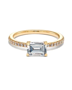 1.5 ct Emerald Solitaire Engagement Ring with Pave Diamonds in 14k Yellow Gold