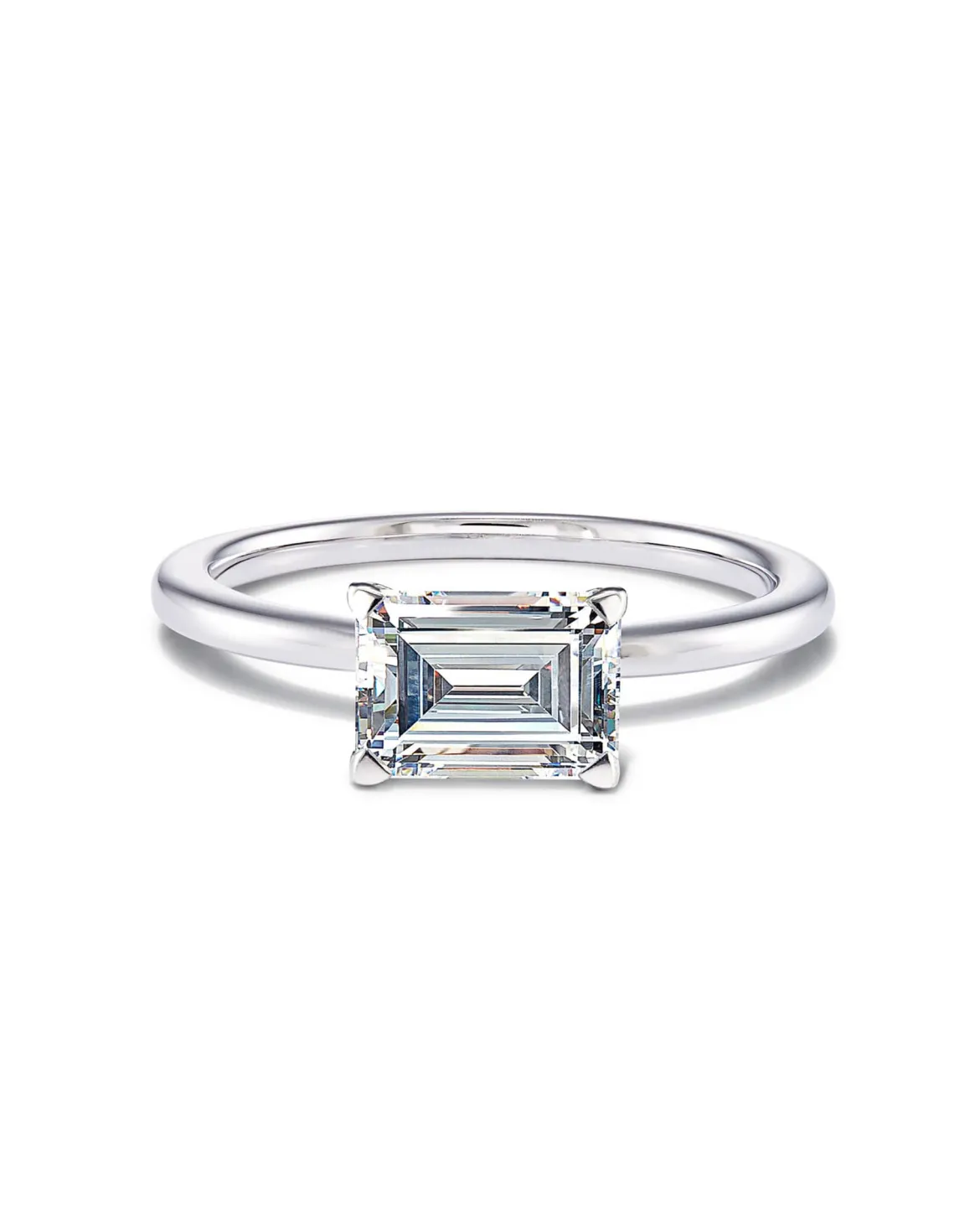 0.75 ct Emerald Solitaire Engagement Ring in 14k White Gold