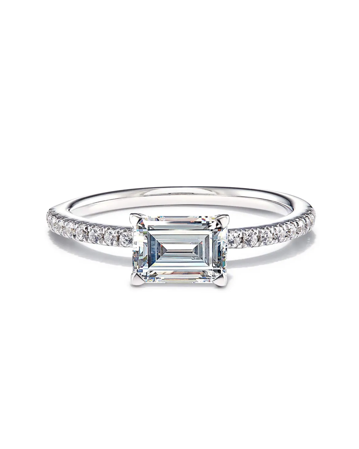 0.5 ct Emerald Solitaire Engagement Ring with Pave Diamonds in 14k White Gold