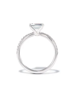 0.5 ct Emerald Solitaire Engagement Ring with Pave Diamonds in 14k White Gold