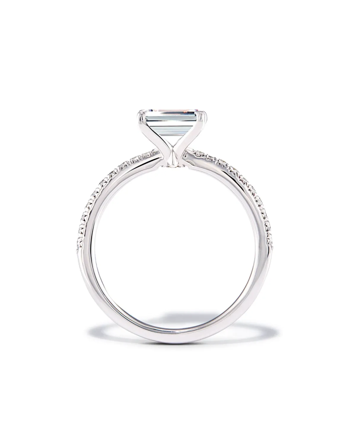 0.5 ct Emerald Solitaire Engagement Ring with Pave Diamonds in 14k White Gold