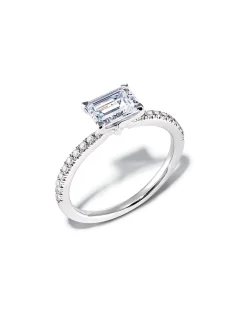 0.5 ct Emerald Solitaire Engagement Ring with Pave Diamonds in 14k White Gold