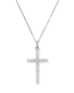 0.23 ct Lab Grown Diamond Cross Pendant Necklace in 14k White Gold