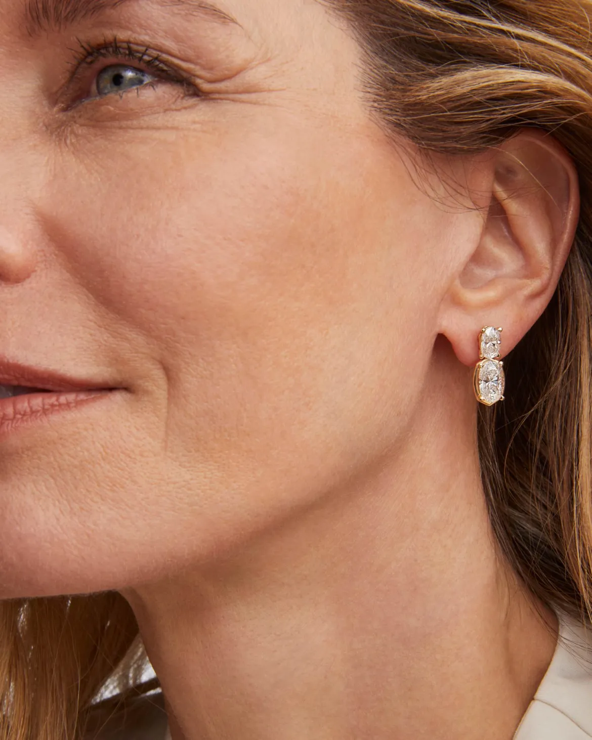 6 ct Lab Grown White Diamond Custom Elisa Drop Earrings in 14k Yellow Gold
