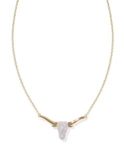 0.29 ct Longhorn Pendant Necklace in Pave Diamond and 14k Yellow Gold