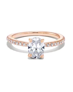 0.75 ct Oval Solitaire Engagement Ring with Pave Diamonds in 14k Rose Gold