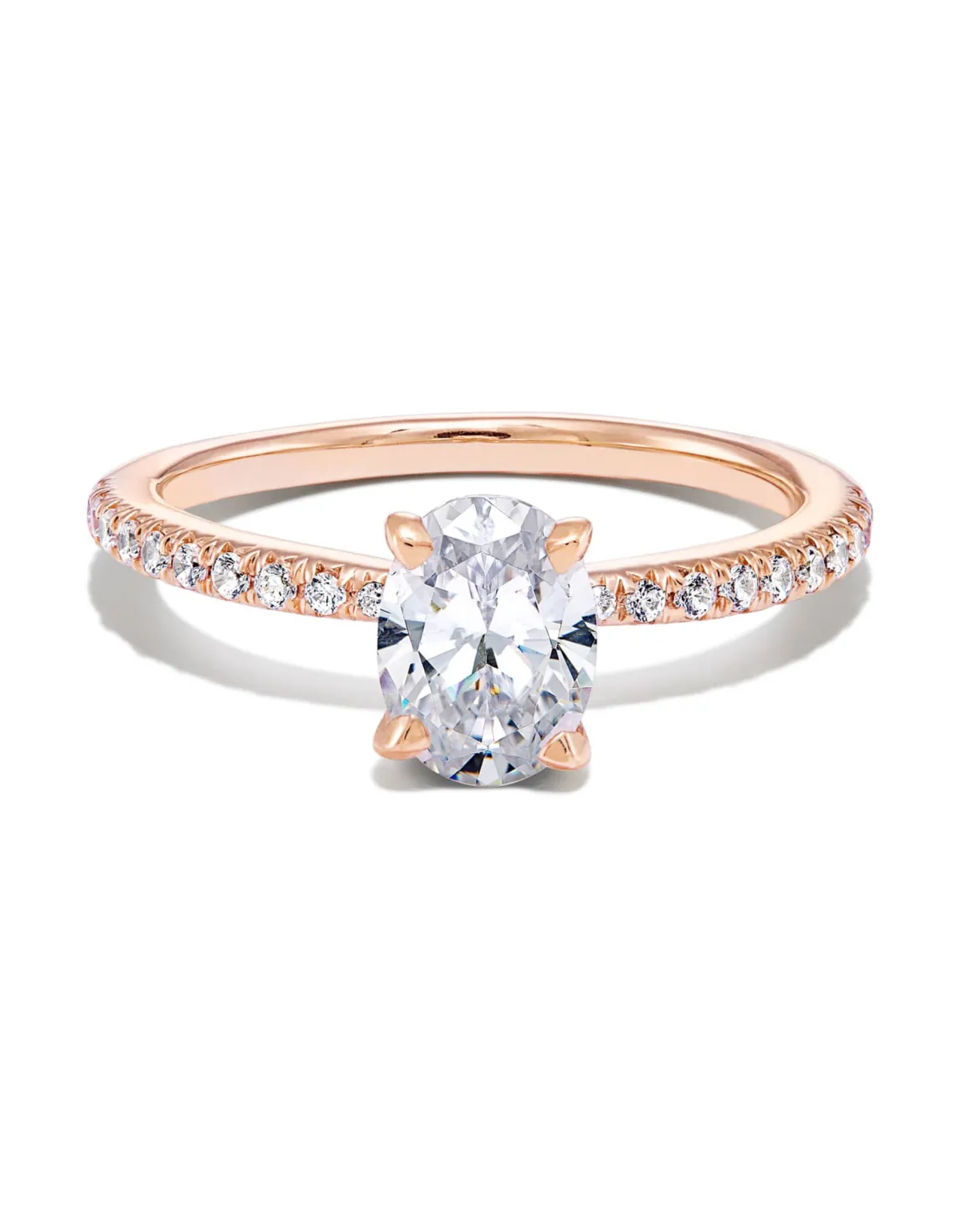 0.75 ct Oval Solitaire Engagement Ring with Pave Diamonds in 14k Rose Gold