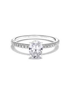 0.75 ct Oval Solitaire Engagement Ring with Pave Diamonds in 14k White Gold