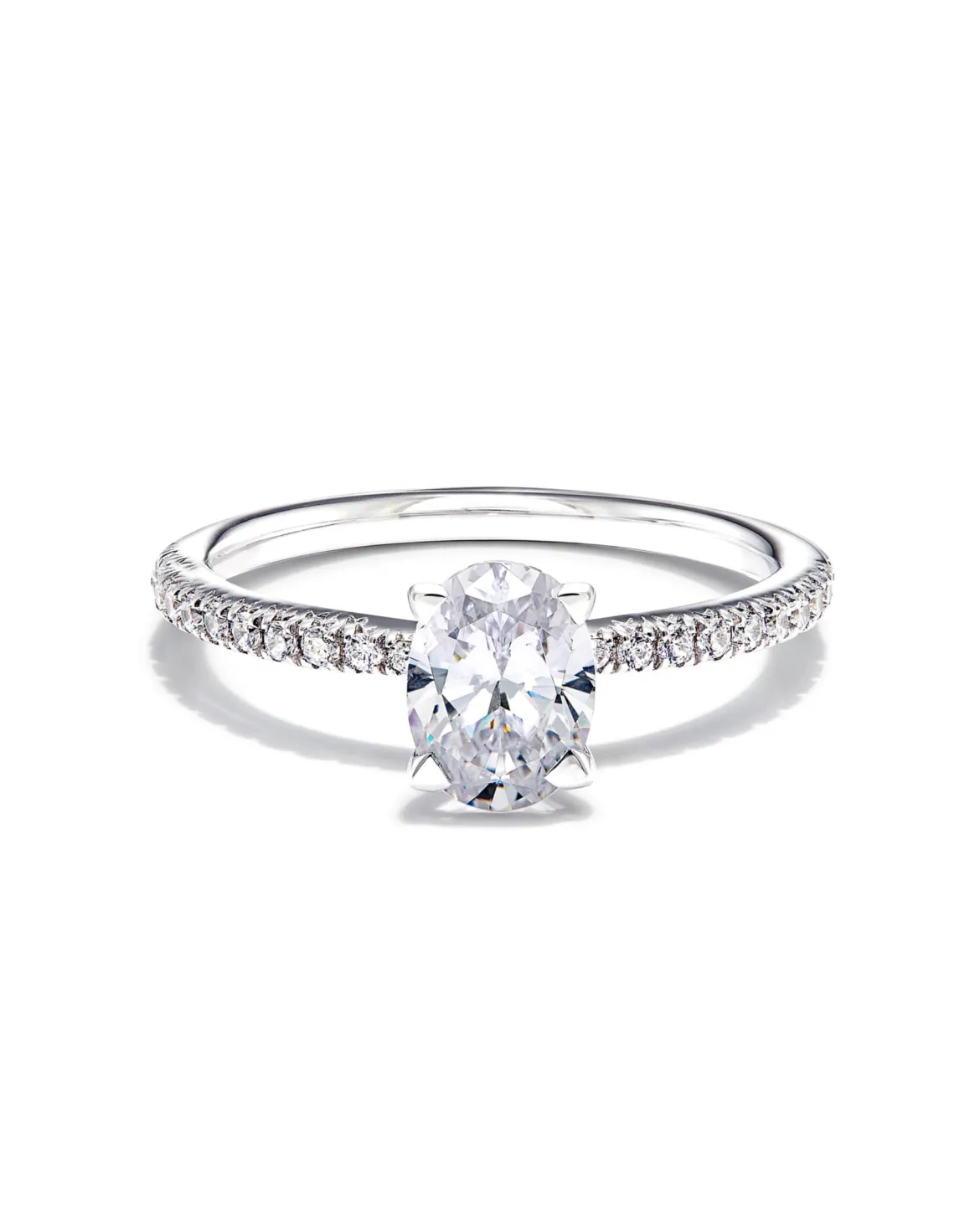 0.75 ct Oval Solitaire Engagement Ring with Pave Diamonds in 14k White Gold
