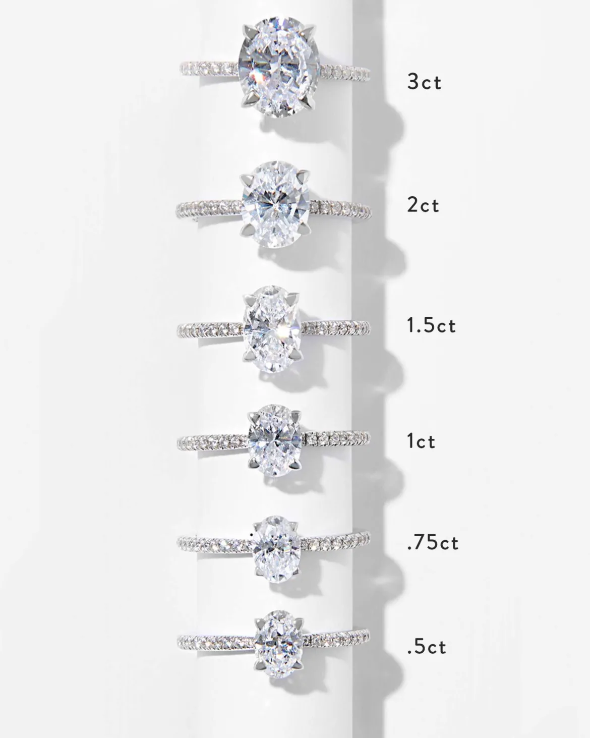 0.75 ct Oval Solitaire Engagement Ring with Pave Diamonds in 14k White Gold