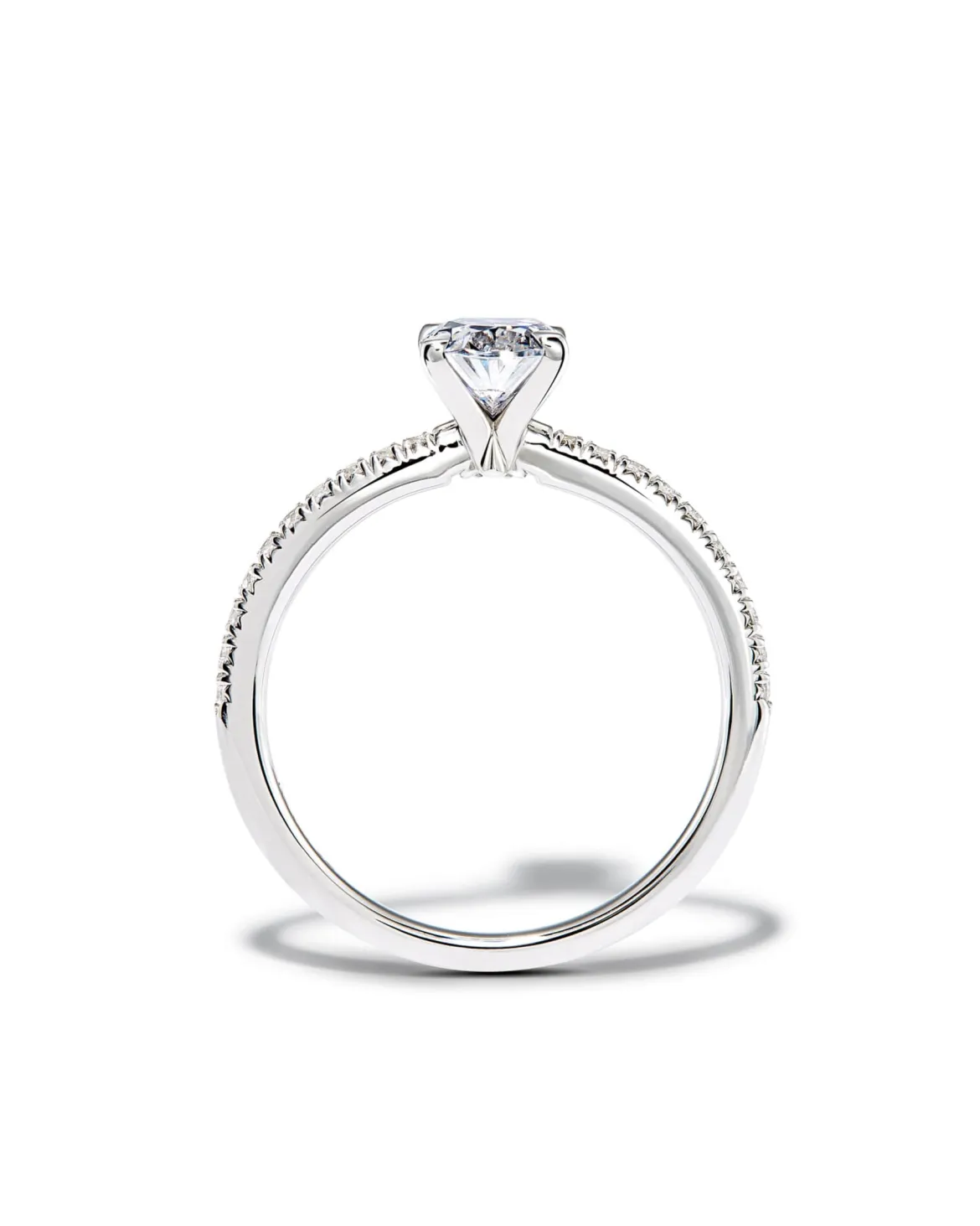 0.75 ct Oval Solitaire Engagement Ring with Pave Diamonds in 14k White Gold