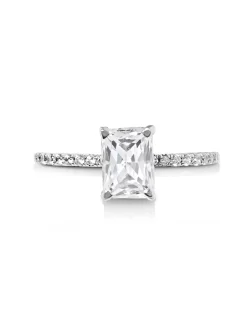 0.75 ct Solitaire N-S Emerald Engagement Ring with Pave Diamonds in 14k White Gold