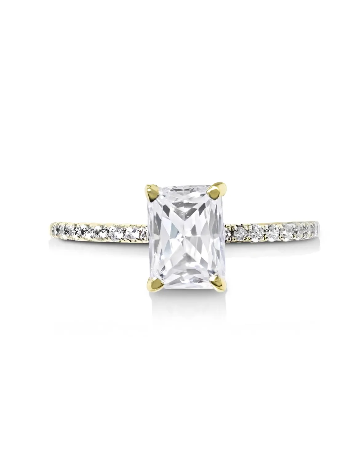 0.75 ct Solitaire N-S Emerald Engagement Ring with Pave Diamonds in 14k Yellow Gold