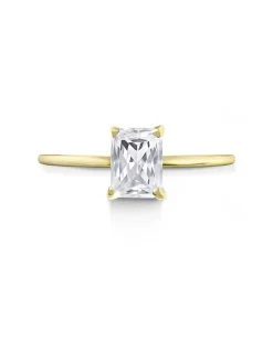 2 ct Solitaire N-S Emerald Engagement Ring in 14k Yellow Gold