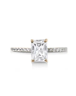 0.5 ct Solitaire N-S Emerald Engagement Ring with Pave Diamonds in 14k Rose Gold