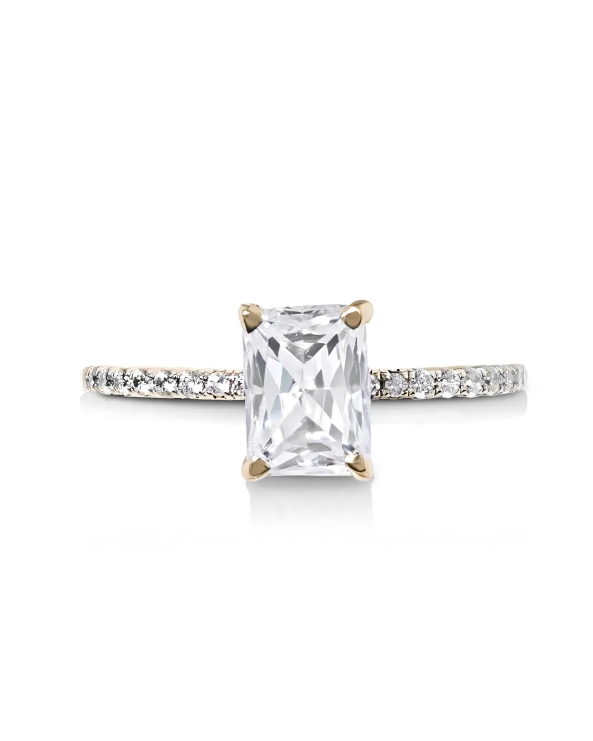 0.5 ct Solitaire N-S Emerald Engagement Ring with Pave Diamonds in 14k Rose Gold