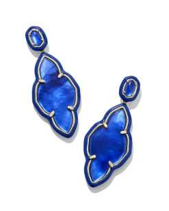 Abbie Gold Enamel Frame Statement Earrings in Cobalt Illusion