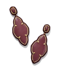 Abbie Gold Enamel Frame Statement Earrings in Maroon Magnesite
