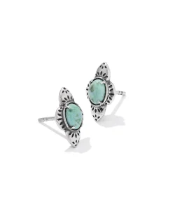 Abbie Oxidized Sterling Silver Etch Frame Stud Earrings