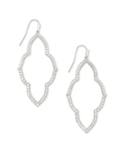 Abbie Silver Open Frame Earrings in White Crystal