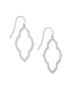 Abbie Silver Small Open Frame Earrings in White Crystal