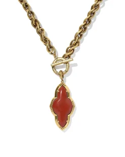Abbie Vintage Gold Etch Frame Large Long Pendant Necklace