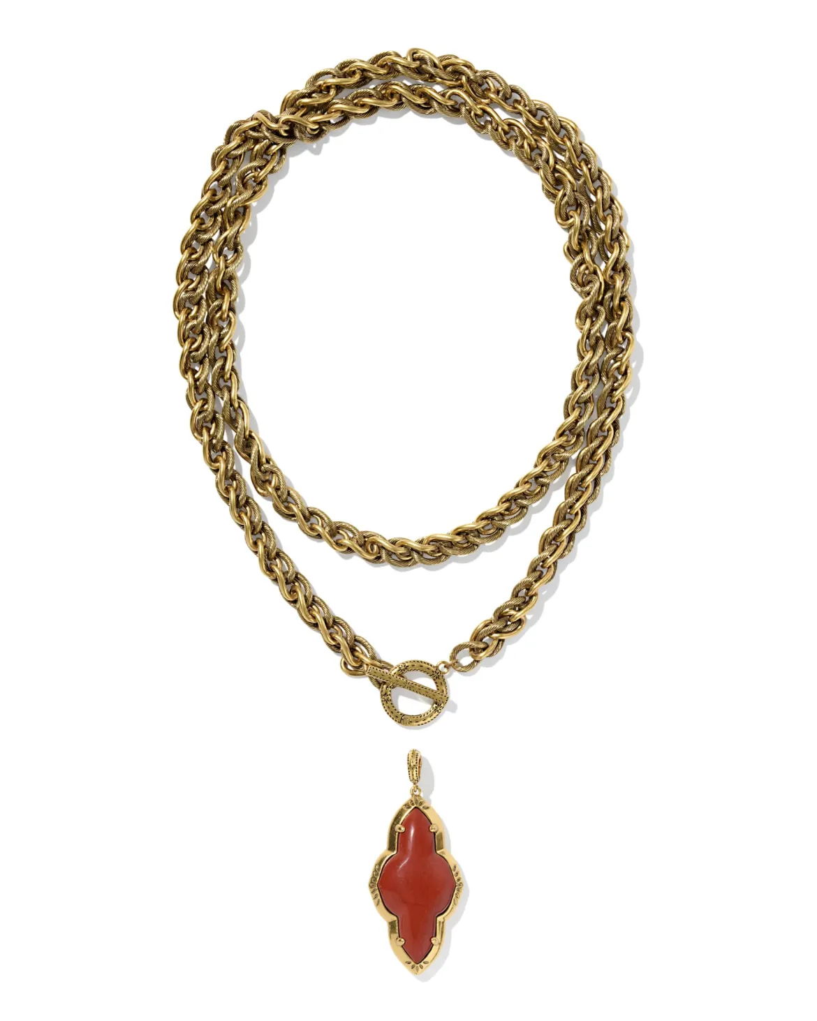 Abbie Vintage Gold Etch Frame Large Long Pendant Necklace