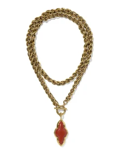 Abbie Vintage Gold Etch Frame Large Long Pendant Necklace