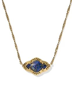 Abbie Vintage Gold Etch Frame Short Pendant Necklace