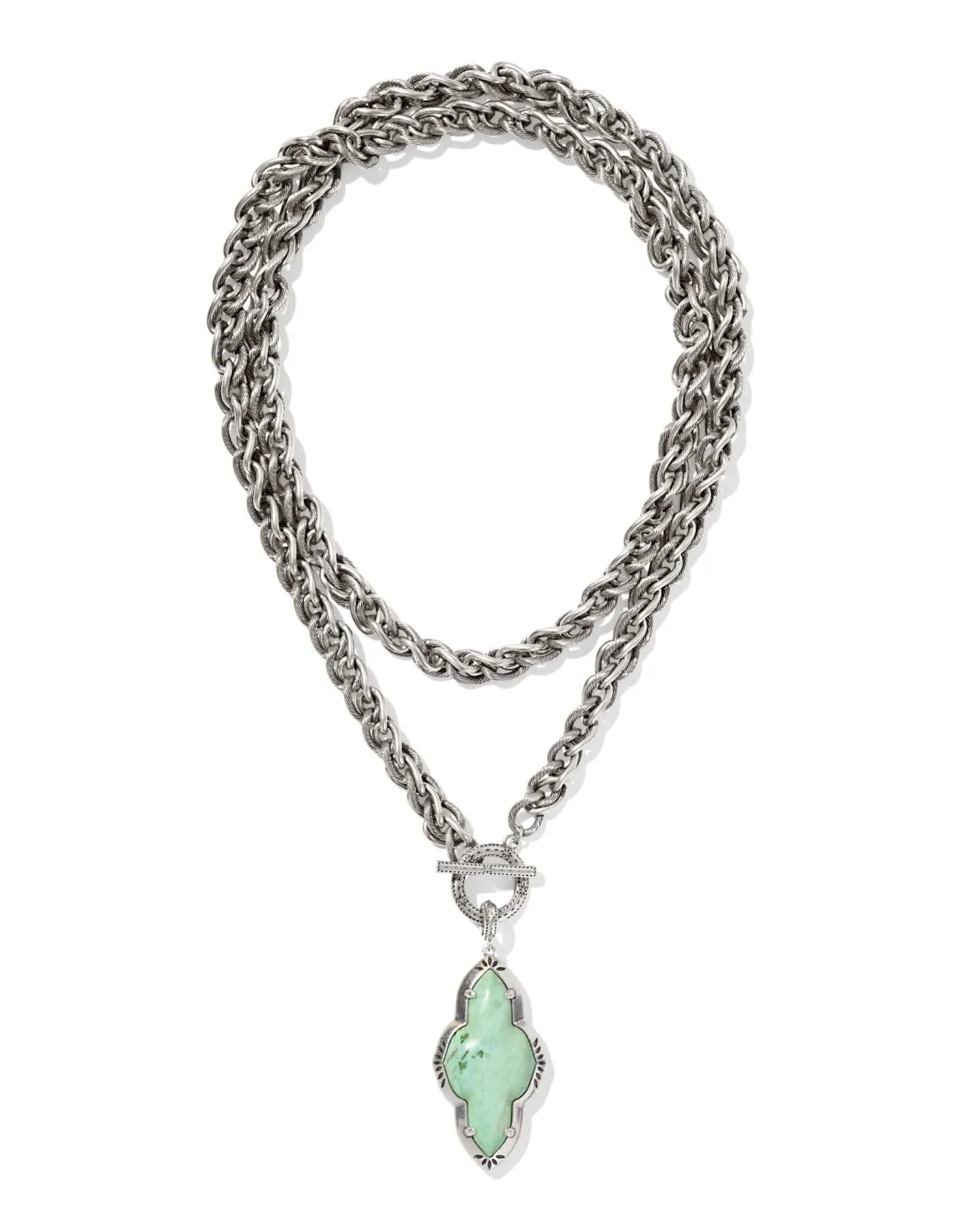 Abbie Vintage Silver Etch Frame Large Long Pendant Necklace
