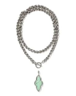 Abbie Vintage Silver Etch Frame Large Long Pendant Necklace
