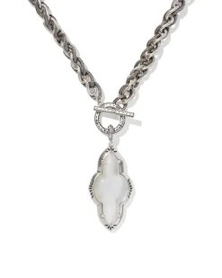 Abbie Vintage Silver Etch Frame Large Long Pendant Necklace
