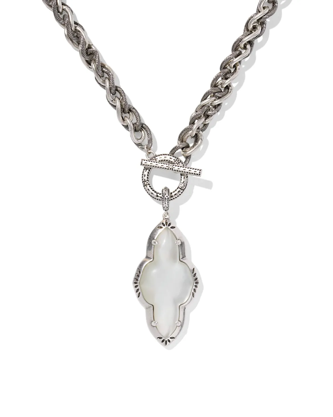 Abbie Vintage Silver Etch Frame Large Long Pendant Necklace