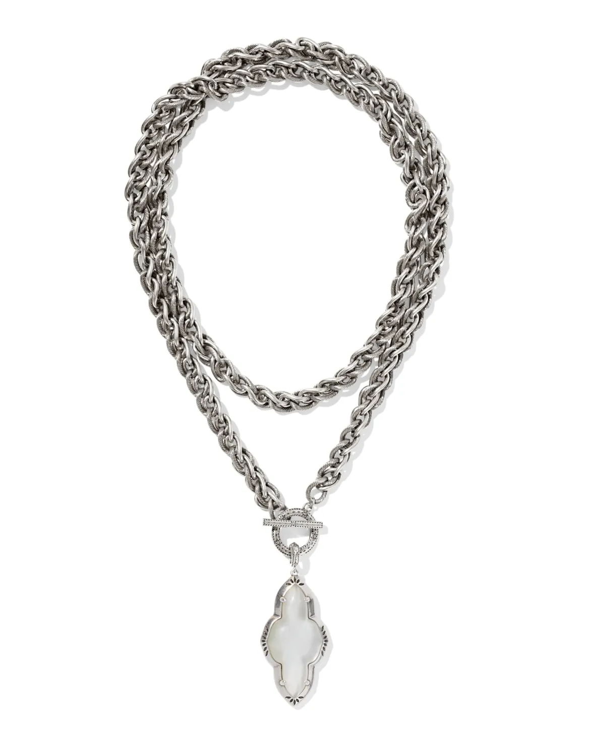 Abbie Vintage Silver Etch Frame Large Long Pendant Necklace