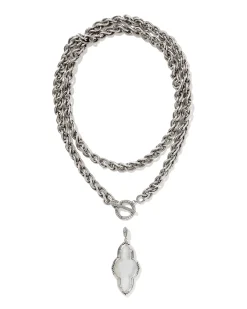 Abbie Vintage Silver Etch Frame Large Long Pendant Necklace