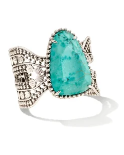 Abena Vintage Silver Statement Bracelet in Variegated Turquoise Magnesite