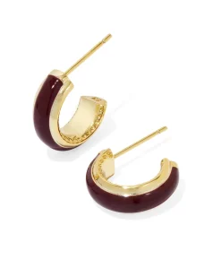 Ainsley Gold Huggie Earrings in Burgundy Enamel