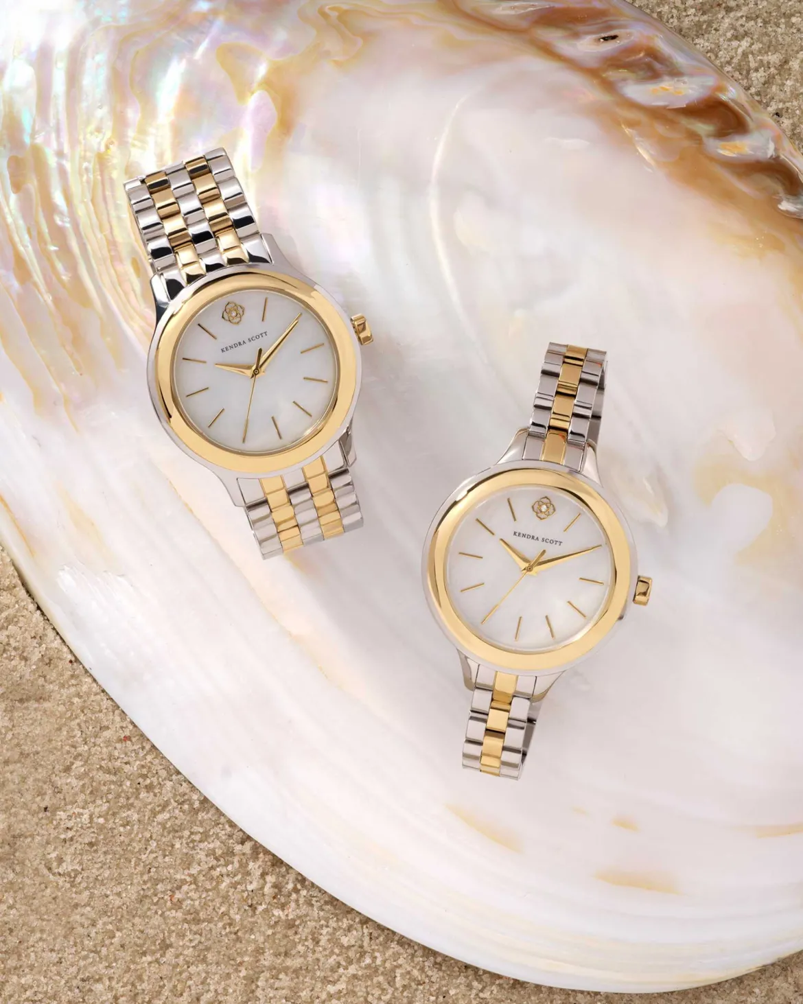 Alex Two Tone Stainless Steel 35mm Narrow Watch in Ivory Mother-of-Pearl