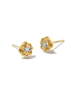 Ansel Rose 14k Yellow Gold Stud Earrings in White Diamond