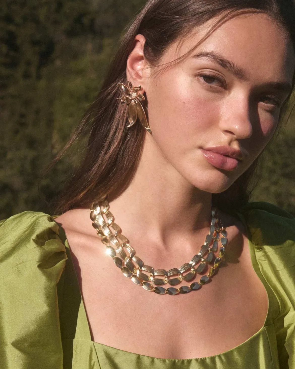 Anya Flower Vintage Gold Statement Earrings