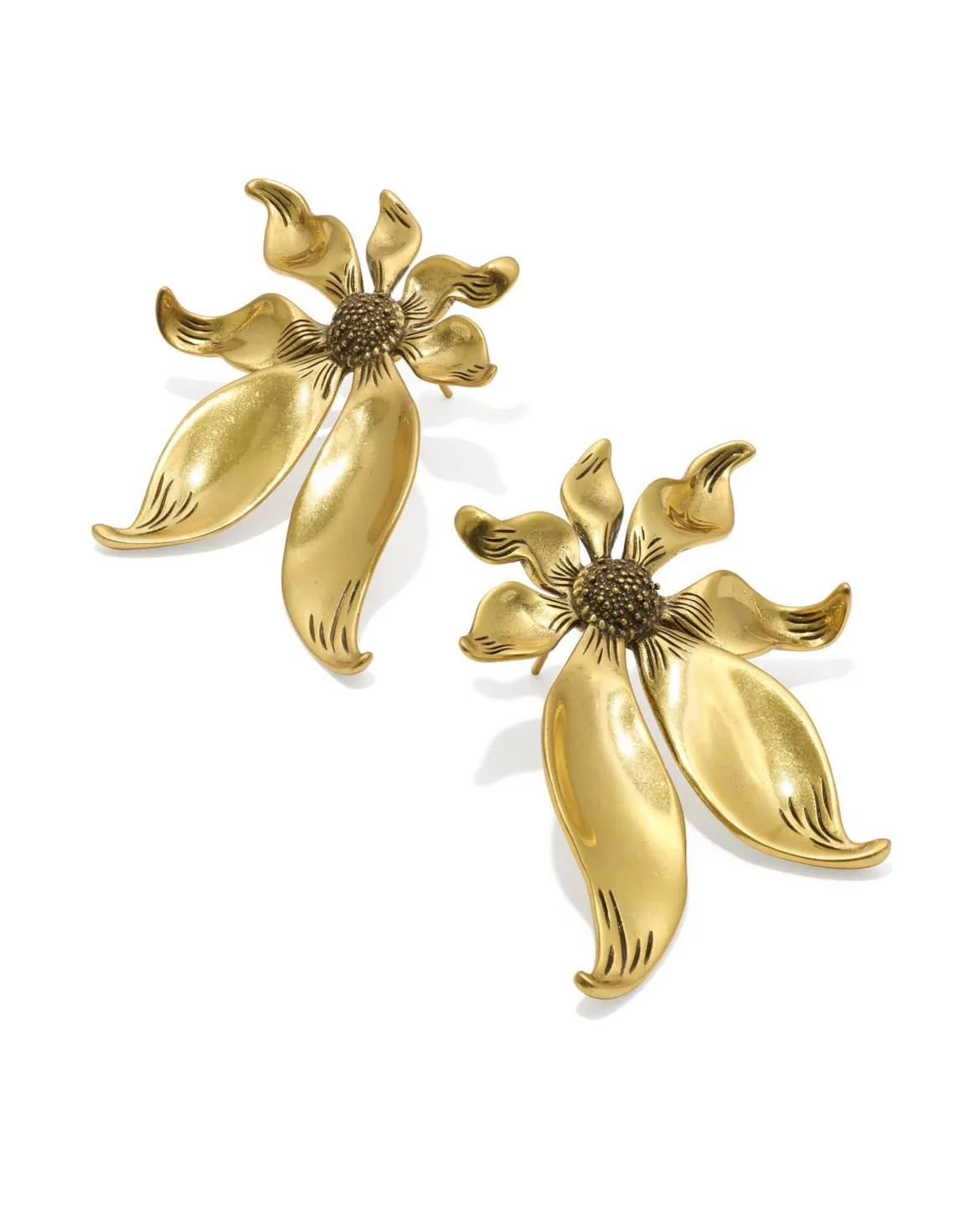 Anya Flower Vintage Gold Statement Earrings