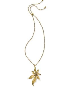 Anya Flower Vintage Gold Long Pendant Necklace