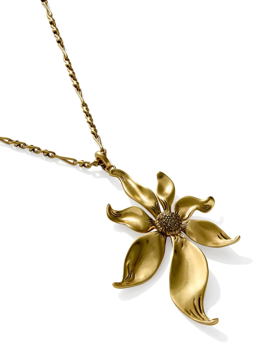 Anya Flower Vintage Gold Long Pendant Necklace