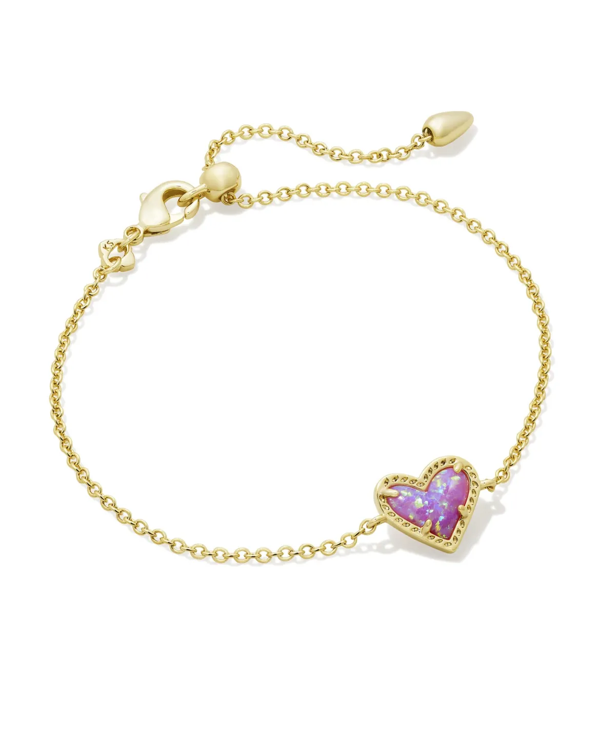 Ari Heart Gold Delicate Chain Bracelet in Bubblegum Pink Lab Grown Opal