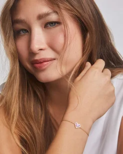 Ari Heart Gold Delicate Chain Bracelet in Bubblegum Pink Lab Grown Opal