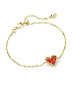 Ari Heart Gold Delicate Chain Bracelet in Red Illusion