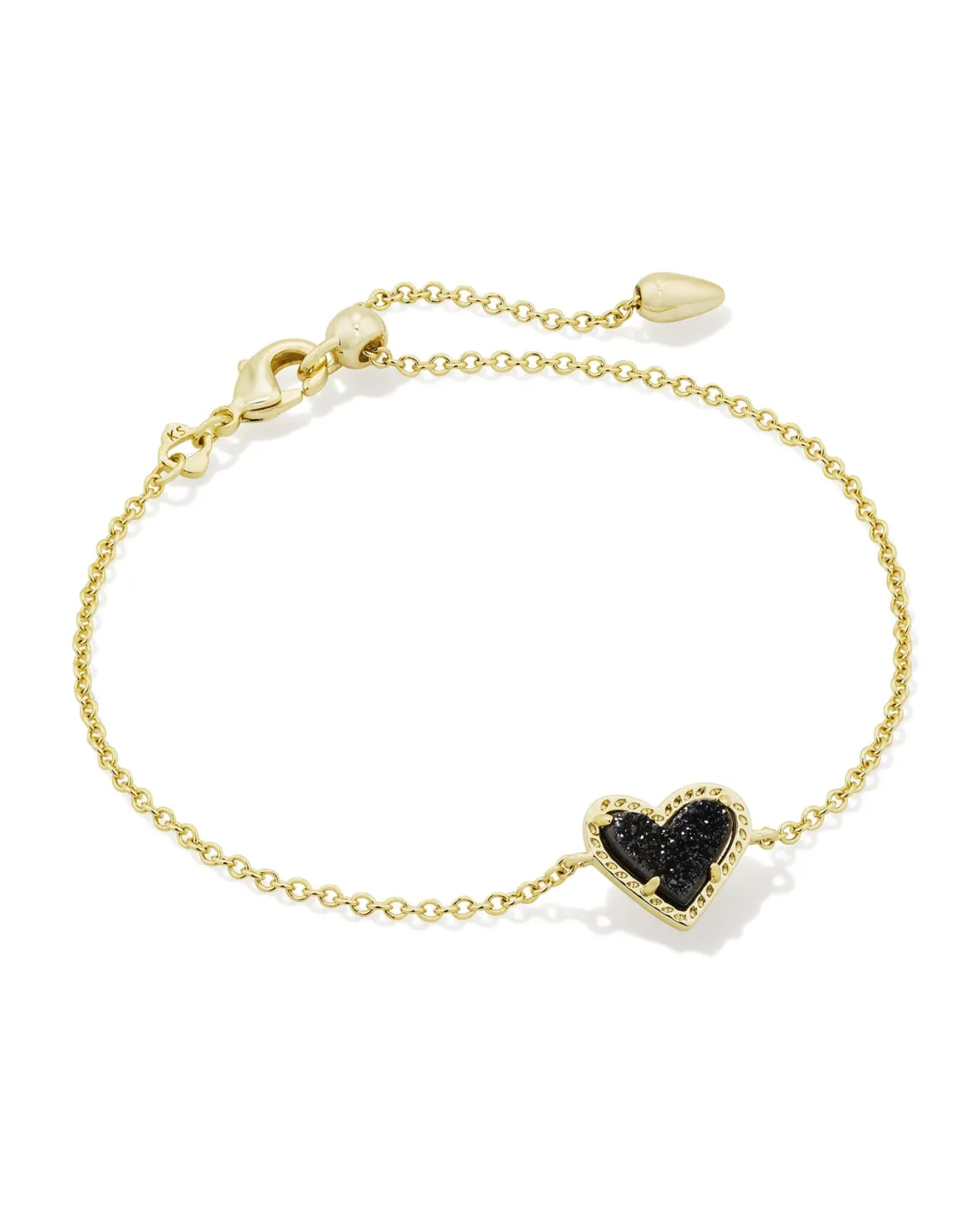 Ari Heart Gold Delicate Chain Bracelet in Black Drusy
