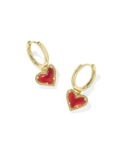 Ari Heart Gold Huggie Earrings in Red Illusion